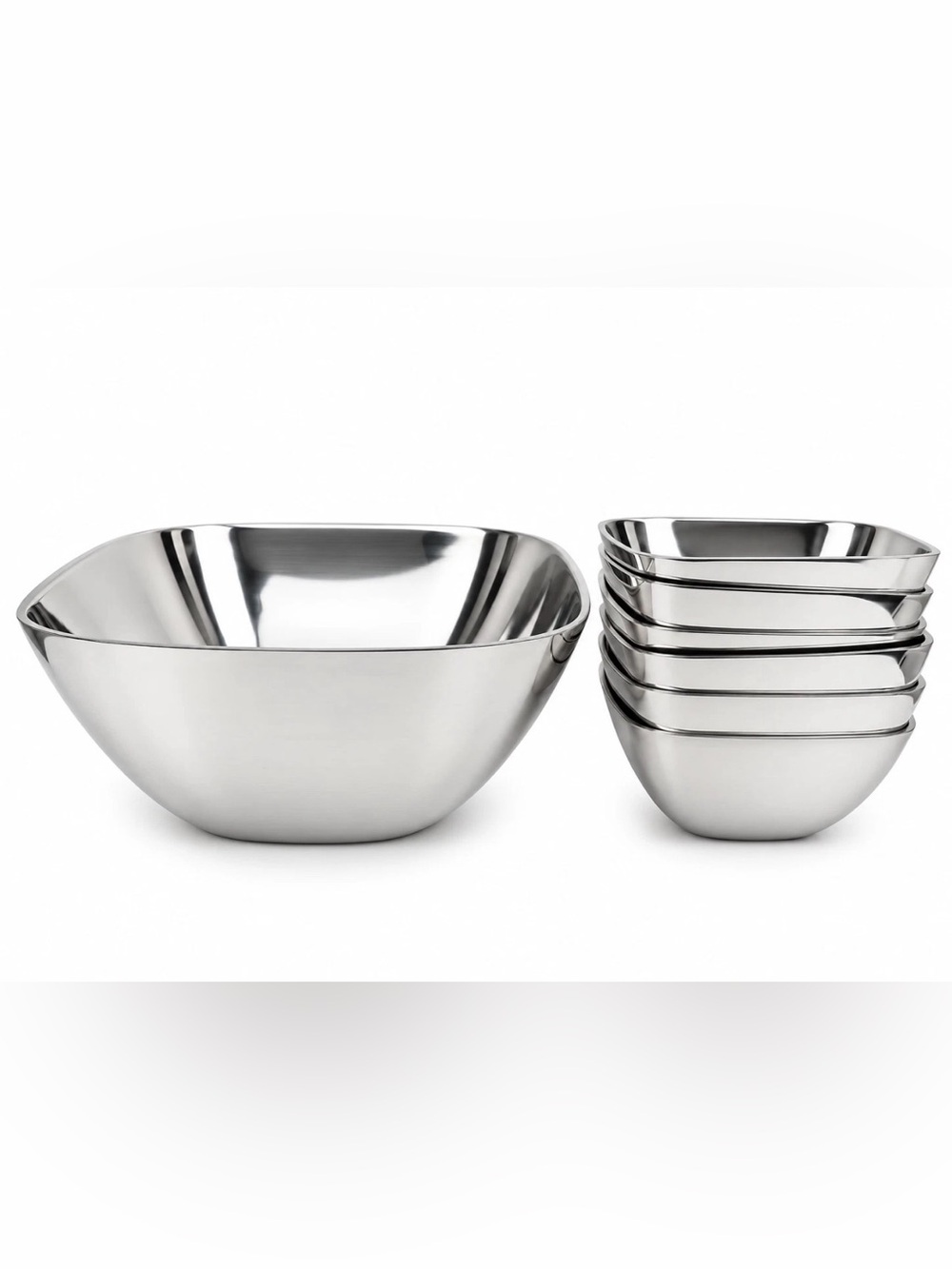Pottery Barn Barona Serving Bowl & 6 Salad Bowls Polished Aluminum 7 Pc Set